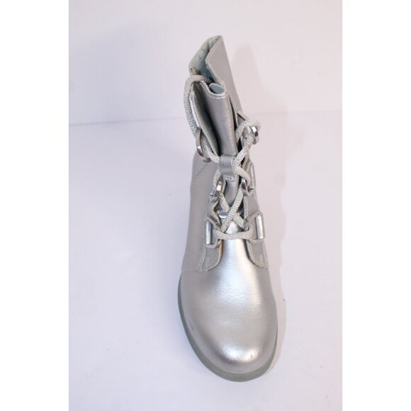 Sorel Disney Frozen Youth Ankle Boots Girls 3 Silver Leather Lace Up Wedge Heel - Picture 10 of 12